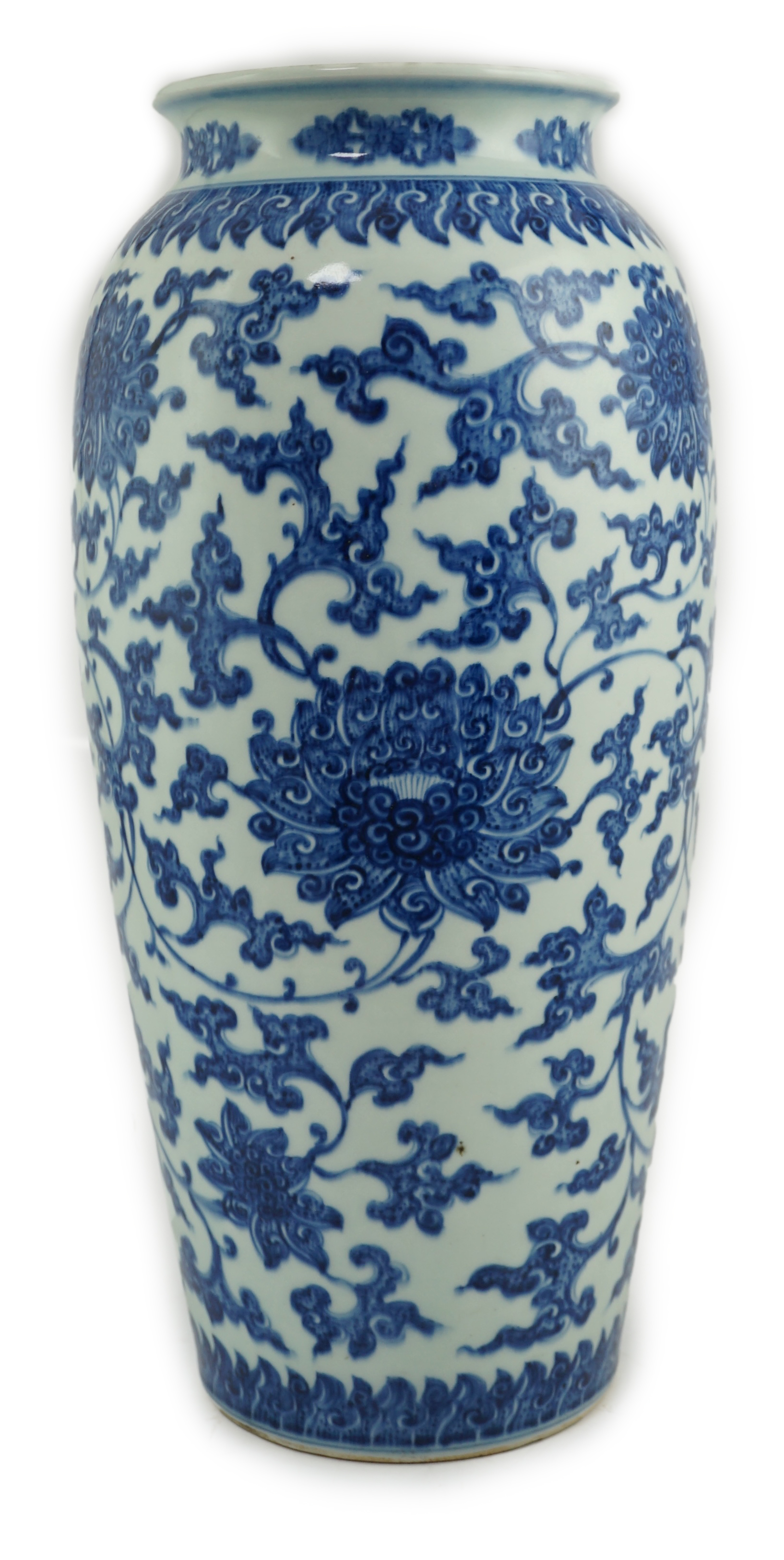 A large Chinese blue and white 'lotus' vase, late Qing dynasty